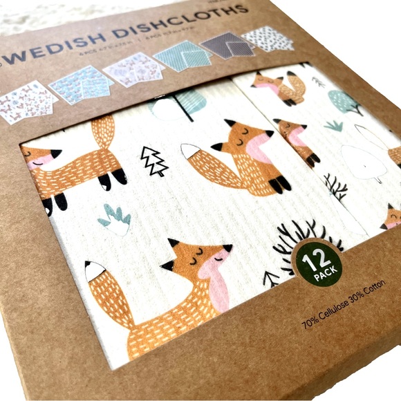 Swedish Dishcloths Reusable Assortment (12 Pack) - Fox Forest Print Housewears - Picture 2 of 5
